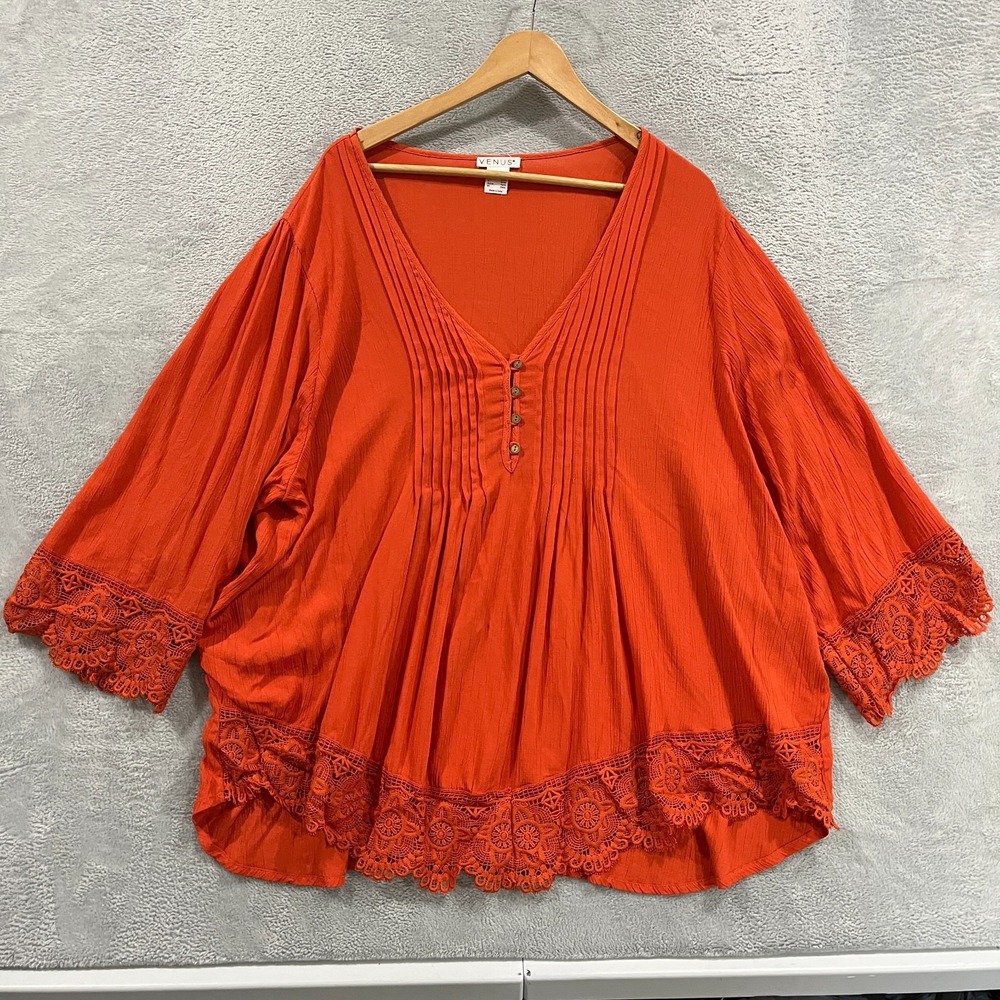 Venus Blouse Top 3X Tiered Embroidered‎ Hem Peasant Boho Artsy Coachella Mature